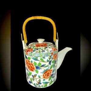 Vintage Takahashi-style Japanese Teapot Bamboo Sakura Peony Blossoms